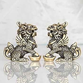 Amazon.co.jp: 風水 麒麟 置物 銅製 小麒麟一対 雌雄 元宝風水